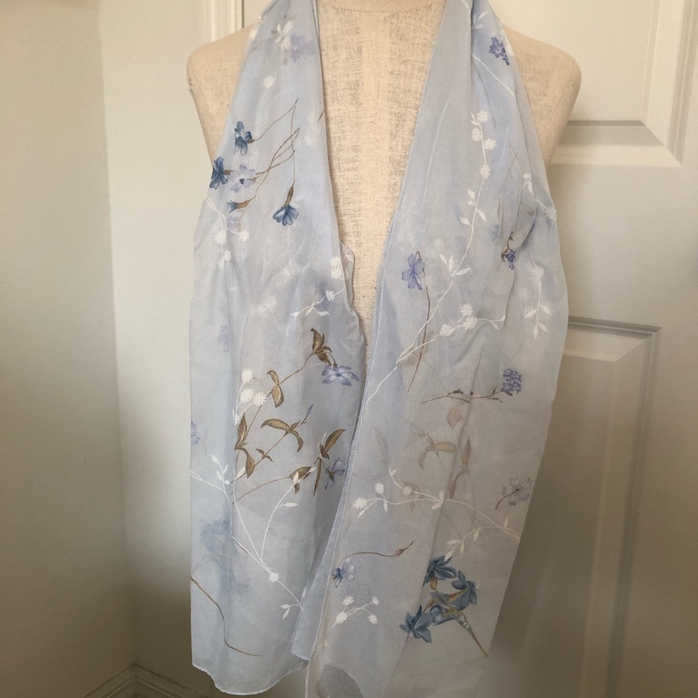 Italian Light Blue Floral Printed Scarf